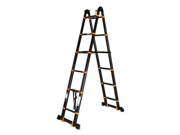 Лестница телескопическая 2-х секц. алюм. 330/660см, 2х8 ступ. 22,8кг BLACK LINE STARTUL (ST9932-066)(усиленное шарнирное соединение, ширина ступени 8см, прорезиненные колеса и доп.стабилизаторы)