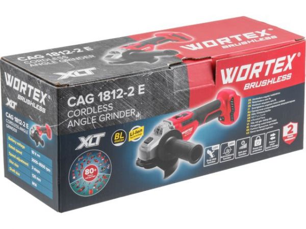 Углошлифмашина WORTEX CAG 1812-2 E в кор. XLT SOLO БЕСЩЕТ., 18 В, 125 мм, 3000-8500 об/мин(бесщ. мотор; рег. об. 3000-8500 об/мин; Anti-Kickback; Drop-Stop; 125х22,2 мм)
