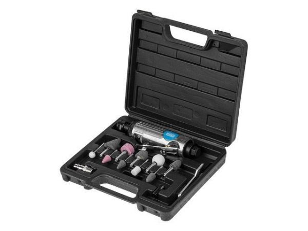 Пневмошлифмашина прямая DGM DTG-2502  с набором шарошек(25000 об/мин; 115 л/мин; Цанги:3 мм/6 мм; 10 шлифкамней; Чемодан)