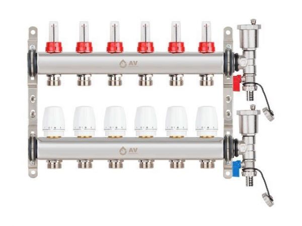 Коллекторная группа AVE136, 6 вых. AV Engineering(PRO серия Для теплого пола и водоснабжения)