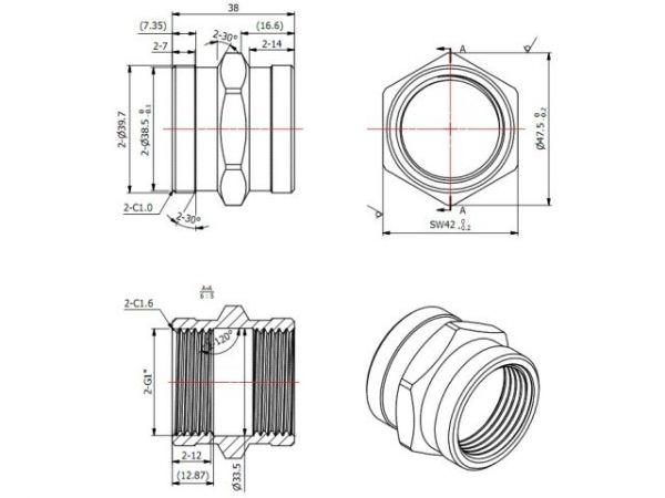 Муфта 1' вн.-вн., AV Engineering (инд. упак.)(Латунь, макс.  16 бар, макс.  110 °С)