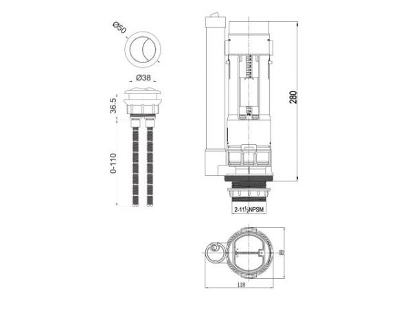 Выпускной механизм для бачка с двойной кнопкой, AV Engineering