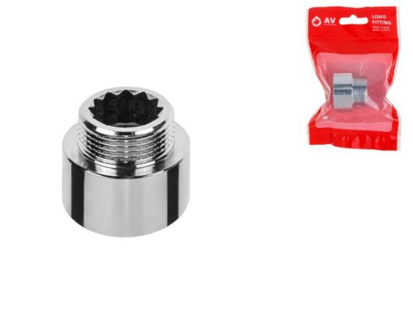 Удлинитель 3/4' вн.-нар. х 15 мм усиленный ХРОМ, AV Engineering (инд. упак.)(Латунь, макс.  16 бар, макс.  110 °С)