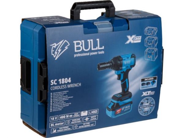 Ударный гайковерт BULL SC 1804 Xcase, XLTpro, БЕСЩЕТ., 18 В, 400 Н*м, 1/2', 2х4 А*ч, з/у 4 А(вес 2.0 кг)