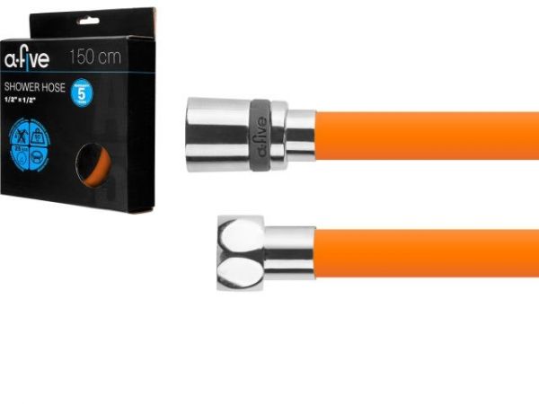 Шланг душевой, Si, 1/2' г-г 150 см, оранжевый, a-five(Гайка латунь (anti-twist), 25 бар)