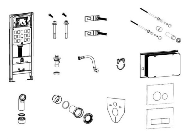 Инсталляционный сет 3 в 1 с кнопкой 301, AV Engineering(Кнопка - хром круглая)