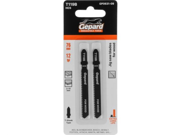 Пилка лобз. по дереву T119B (2 шт.) GEPARD(пропил прямой, тонкий, для базовых работ)