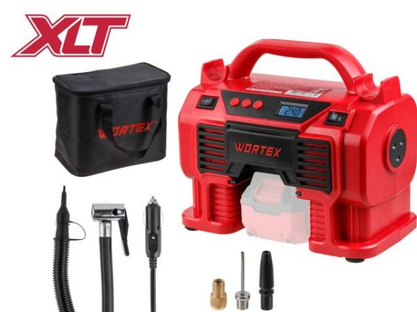 Компрессор WORTEX CTI 1810 в кор. ALL1 XLT SOLO 18 В, 11 бар, 9/360 л/мин(160 PSI / 1100 кПа, цифровой манометр, 790 мм шланг, подсветка)