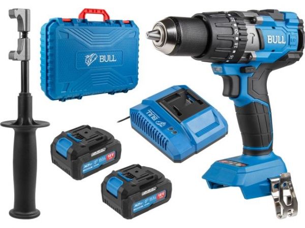 Дрель-шуруповерт BULL SR 1805 в чем. XLTpro, 2х4 А*ч, БЕСЩЕТ., 18 В, 120 Н*м, БЗП(мет.) 13 мм(Доп. функции: Ударное сверление, 'AntiKickback', режим 'TURBO')