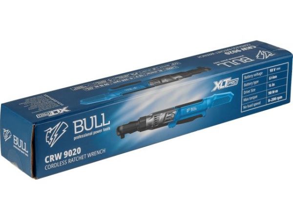 Угловая трещотка (гайковерт) BULL CRW 9020 в кор. XLTpro SOLO 90 Нм, 0-200 об/мин., LED(внешний квадрат, 1/2', 1.18 кг)