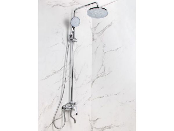 Душевая система (Lt) D35, серия Iris хром, a-five(На стену,L-излив: длина 105 мм, высота 156 мм, монолитный. Троп. душ: вынос 405 мм, диаметр 200 мм.)