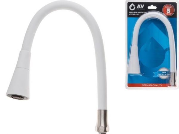 Излив гибкий с двухрежимной лейкой белый для смесителя, AV Engineering(Диаметр подключения 3/4')