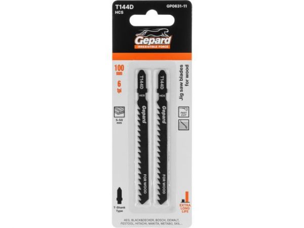 Пилка лобз. по дереву T144D (2 шт.) GEPARD(пропил прямой, грубый, быстрый рез)