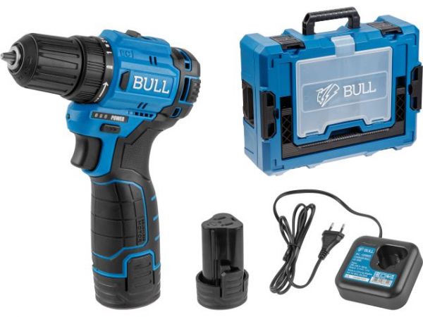 Дрель-шуруповерт BULL SR 1203 Xcase БЕСЩЕТ., 12 В, 37 Н*м, 2*2 А*ч акб, БЗП 10 мм(шурупы до 8 мм)