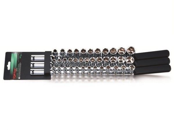 Набор головок 1/4', 3/8', 1/2' 4-22мм 6гр. 37предм. на подвесе TOPTUL