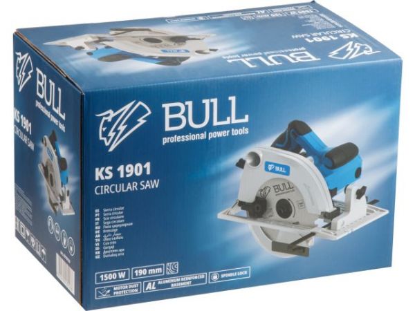 Циркулярная пила BULL KS 1901 в кор. 1500 Вт, 190х30 мм, до 66 мм(Литая алюминиевая платформа, 6000 об/мин)