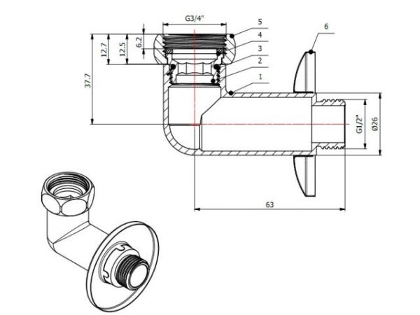 Американка угловая 3/4' вн. х 1/2' нар. ХРОМ, AV Engineering (2 шт. в уп.)(для полотенцесушителя, макс. 70 С, макс. 16 бар)