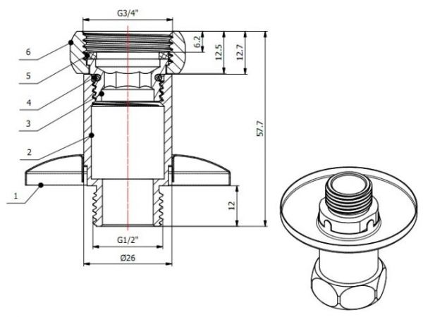 Американка прямая 3/4' вн. х 1/2' нар. ХРОМ, AV Engineering (2 шт. в уп.)(для полотенцесушителя, макс. 100 С, макс. 16 бар)