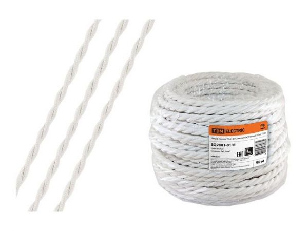 Ретро провод 'Эко' 2х2,5 витой, белый (50м) TDM