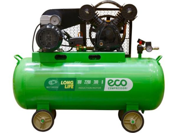 Компрессор ECO AE-1005-B1 ременной(380 л/мин, 8 атм, ременной, масляный, ресив. 100 л, 220 В, 2.20 кВт)