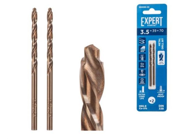 Сверло по металлу ц/х 3.5х39х70 мм HSS-Co, комплект из 2-х шт EXPERT STARTUL(кобальт 5%)
