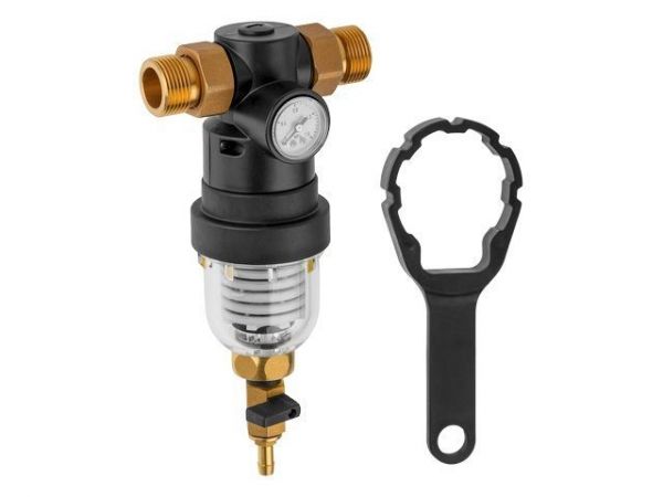 Фильтр самоочищающийся 1' нар., с манометром, AV Engineering (инд. упак.)(промывной латунный, фильтр разборный, ступенчатый)