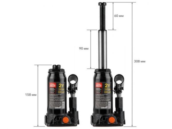 Домкрат гидравлический 2т бутылочный 158-308мм STARTUL AUTO (ST8019-02)(h min 158мм, h max 308мм)