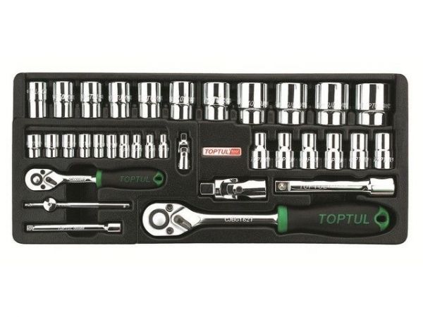 Набор-сет головок 1/4' и 1/2' 34предм. 6гр. 434х176мм TOPTUL