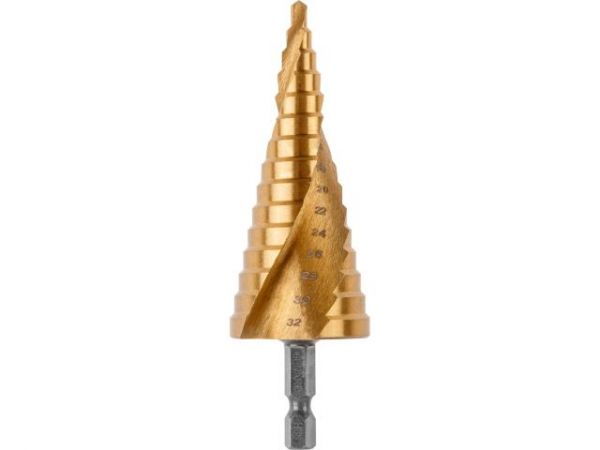 Сверло по металлу ступенчатое 4-32 мм HSS TIN GEPARD(спиральный профиль)