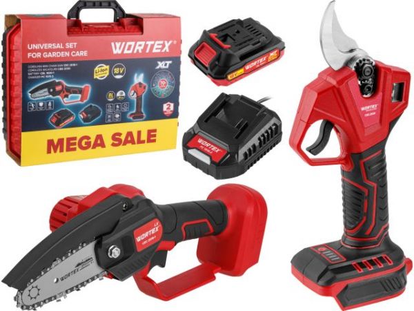 Набор инструмента WORTEX мини-пила + секатор в чем. ALL1 XLT SET СКИДКА -28%(мини-пила WORTEX LX CEC 2518-1 + секатор WORTEX CBS 2030 + 1 АКБ 2А*ч + ЗУ 2 А)