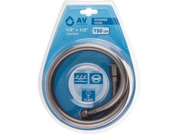 Шланг душевой, PVC, 1/2' г-г 150 см, графит, AV Engineering(Гайка латунь, 10 бар)