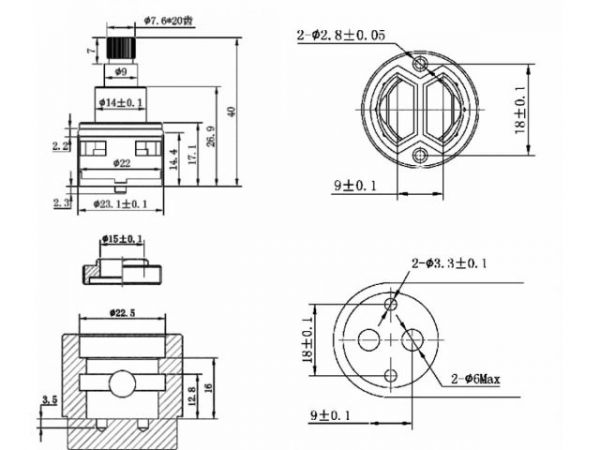 Картридж-дивертор D22 для смесителя, тип E, AV Engineering(2 выхода)