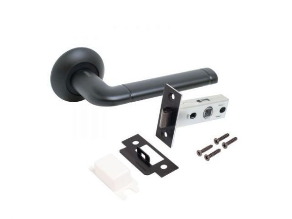 Комплект ручка и защелкаАЛЛЮР АРТ 'ПОЛО' BL+L45-8 BL (15150/S45) матовый черный  (20) (компл)