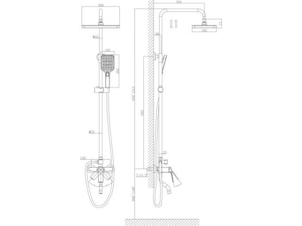Душевая система (Lt) D35, серия Lily хром, a-five(На стену, Короткий излив, Троп. душ: вынос 405 мм, размер 300х200 мм.))