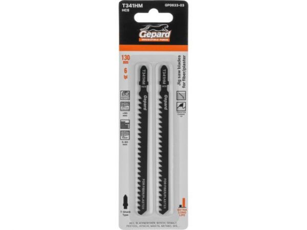 Пилка лобз. по стеклопластику/гипсокартону T341HM (2 шт.) GEPARD(пропил прямой, грубый рез)