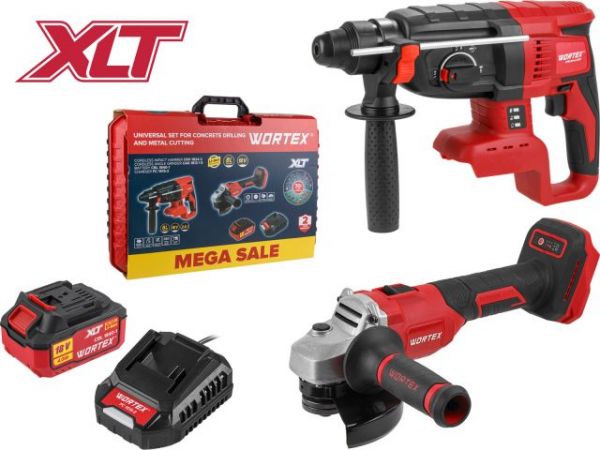 Набор инструмента WORTEX перфоратор + ушм в чем. ALL1 XLT SET СКИДКА -24%(перф. WORTEX CRH 1824-2 + УШМ WORTEX LX CAG 1812-1 E + 1 АКБ 4А*ч + ЗУ 2 А)