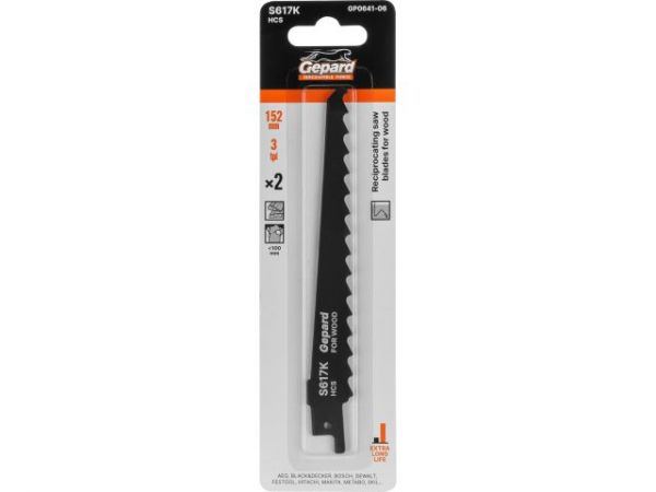Пилка сабельная по дереву S617K (2 шт.) GEPARD(152мм, полотно для сабельной пилы, пропил криволинейный, грубый, быстрый рез)