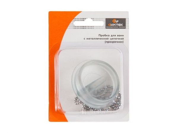 Пробка для ванны (прозрачная) с цепочкой в блистере
