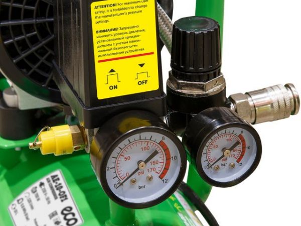 Компрессор ECO AE-10-OF1 безмасляный(120 л/мин, 8 атм, коаксиальный, безмасляный, ресив. 10 л, 220 В, 0,7 кВт)