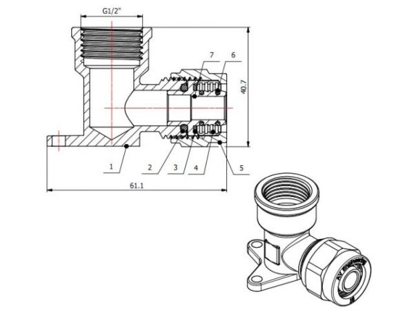 Колено 16(2.0) х 1/2' вн. для труб PEX с креплением, AV Engineering (инд. упак.)(для металлопластиковых и PEX труб)