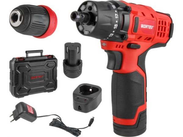 Дрель-шуруповерт WORTEX BD 1215 LiSET в чем. 12 В, 30 Н*м, 2х1.5 А*ч, БЗП 10 мм(Быстросъемный патрон, шурупы до 6 мм)