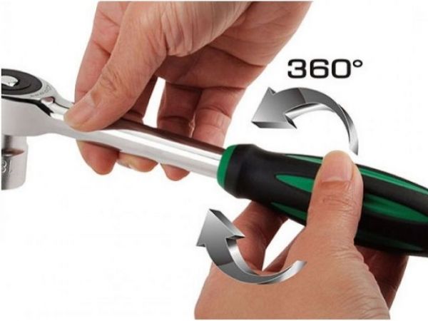 Трещотка 3/8' ротационная с переставным квадратом 60зуб. 240мм TOPTUL