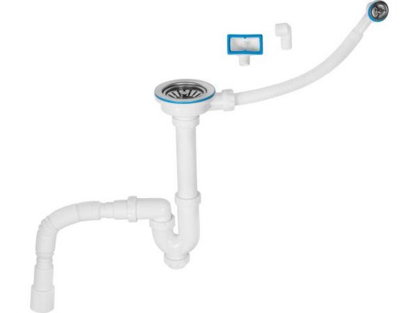 Сифон для кухни прямоточный с аварийным выходом, выпуск 3 1/2, 1 1/2'-40/50мм, AV Engineering