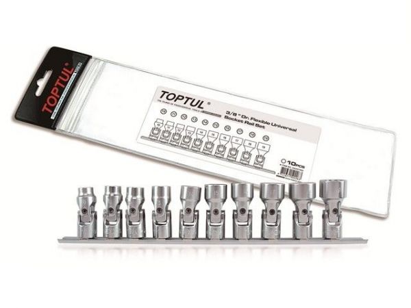 Набор головок 3/8' 10-19мм шарнирных 10предм. на подвесе TOPTUL