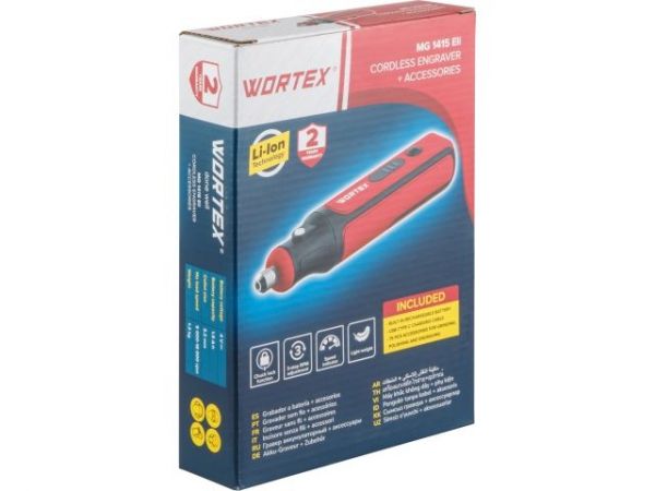 Гравер WORTEX MG 1415 ELi в кор.+ аксессуары(4 В, 1,5 А/ч, 5000 - 18000 об/мин, цанга 3,2 мм + аксессуары 75 шт.)