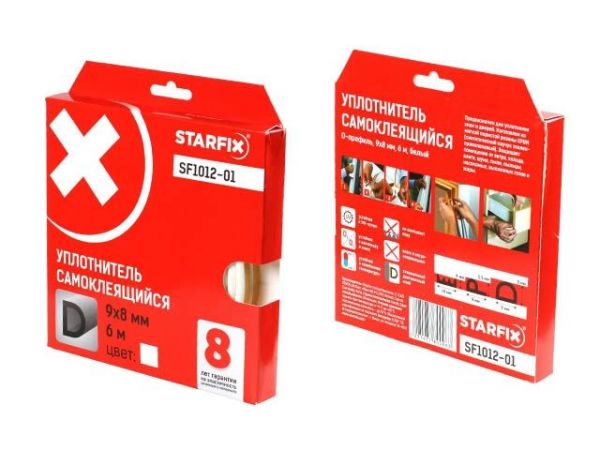 Уплотнитель 'D' белый  9х8мм 6м (сдвоенный профиль 2х3м) STARFIX