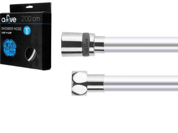 Шланг душевой, PVC, 1/2' г-г 200 см, серебро, a-five(Гайка латунь (anti-twist), 10 бар)