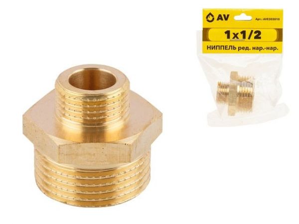 Ниппель ред. 1' нар. х 1/2' нар., AV Engineering (инд. упак.)(Латунь, макс.  16 бар, макс.  100 °С)