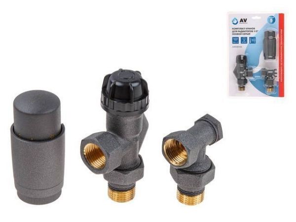 Комплект кранов осевой 1/2' для радиатора Серый, AV Engineering (инд. упак.)(M30x1.5)