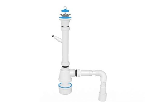 Сифон для кухни с выпуском 70мм, с отводом для стир. маш., с гибкой трубой 1 1/2' - 40/50, AV